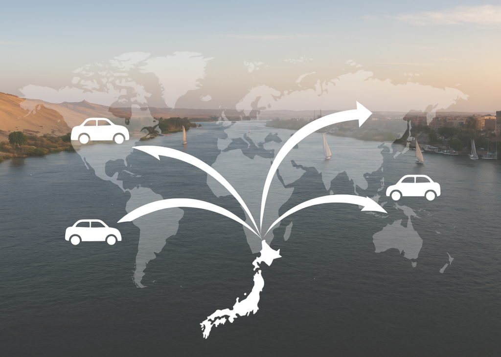 日本から世界へ中古車を輸出する株式会社ナイルの事業イメージ
